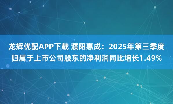 龙辉优配APP下载 濮阳惠成:2025年第三季度归属于上市公司股东的净利润同比增长1.49%